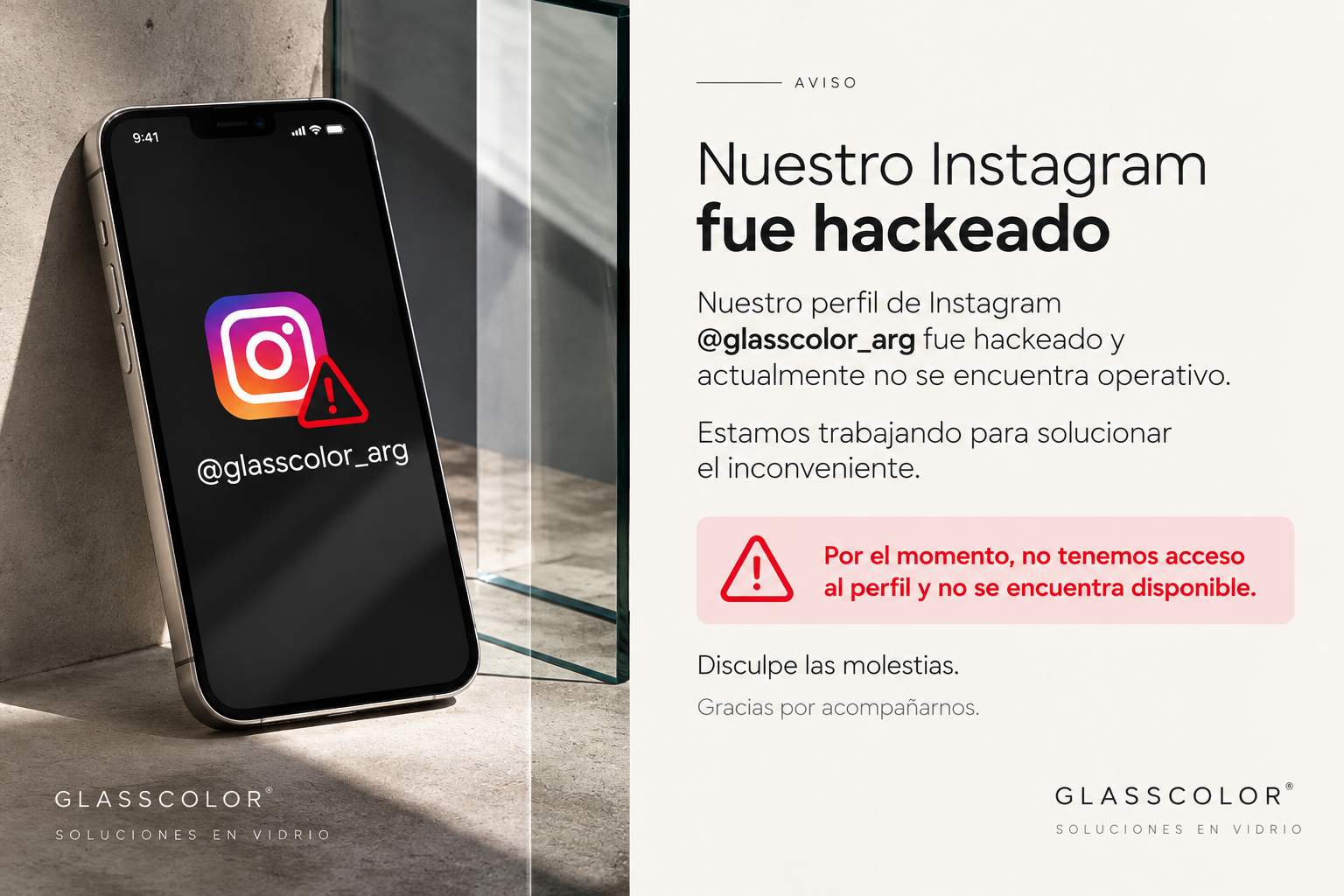 GlassColor — aviso Instagram